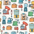 Vector colorful pattern on the theme of kitchen appliances and electronics. Background with ÃÂooking technique